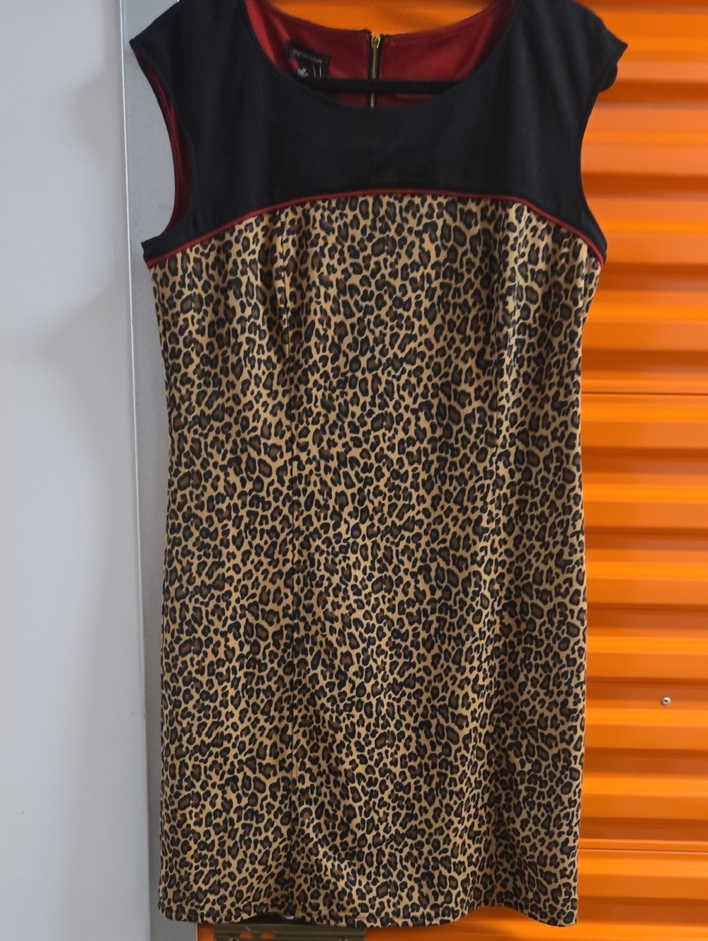Leota Black & Burgundy Trim Leopard Sheath Dress